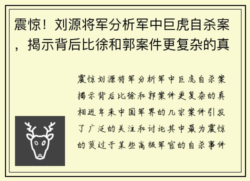 震惊！刘源将军分析军中巨虎自杀案，揭示背后比徐和郭案件更复杂的真相